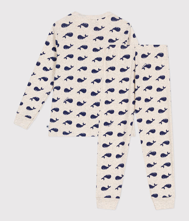 Kinder-Pyjama aus Baumwolle mit Walmotiv beige/blau