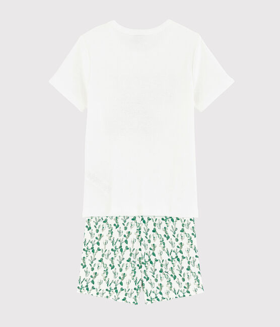 Kinder-Kurzpyjama aus Baumwolle und Leinen mit Kaktusmotiv für Jungen weiss MARSHMALLOW/weiss MULTICO
