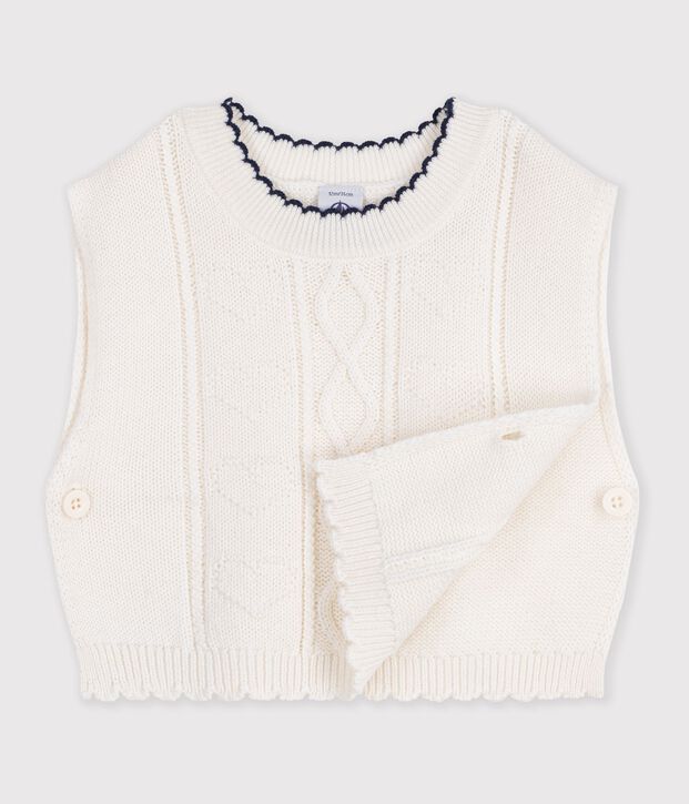 &Auml;rmelloser Baby-Pullover aus Baumwollstrick weiss