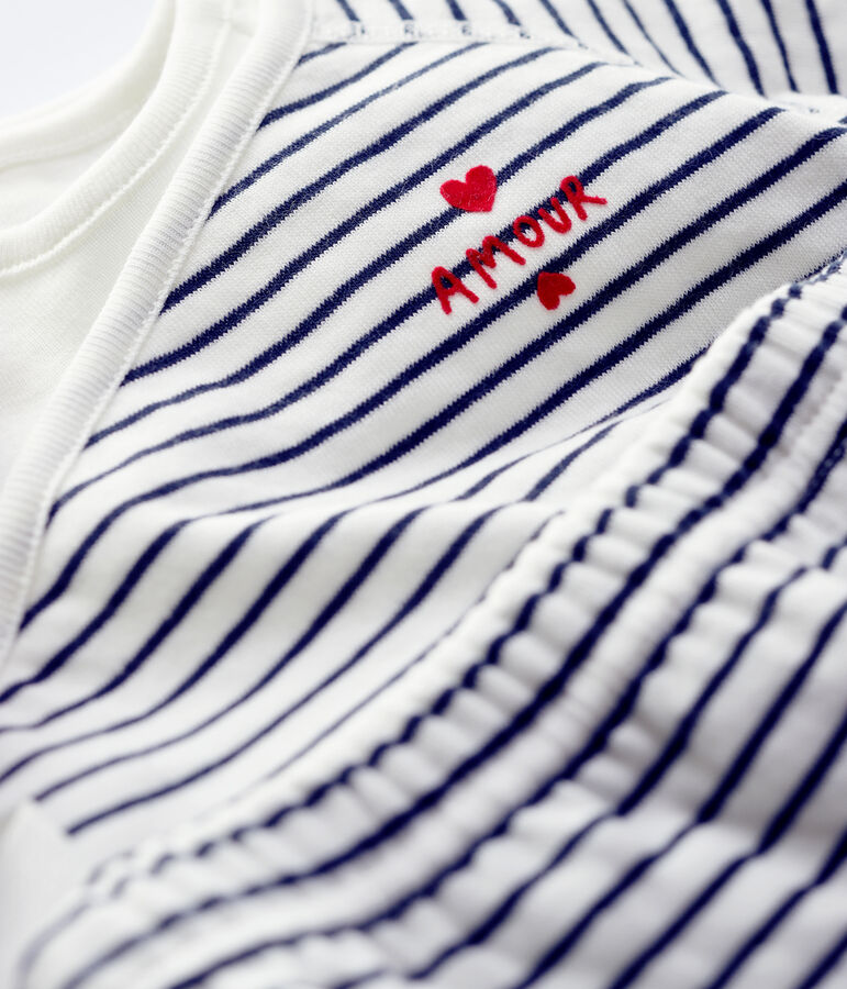 Dreiteiliges Baby-Set mit Streifenmuster aus Bio-Baumwolle weiss/blau