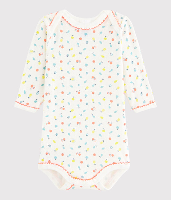 Langärmeliger Baby-Body Mädchen weiss LAIT/weiss MULTICO