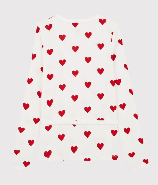 Damen-Cardigan in Wickelform aus Baumwolle weiss MARSHMALLOW/rot TERKUIT