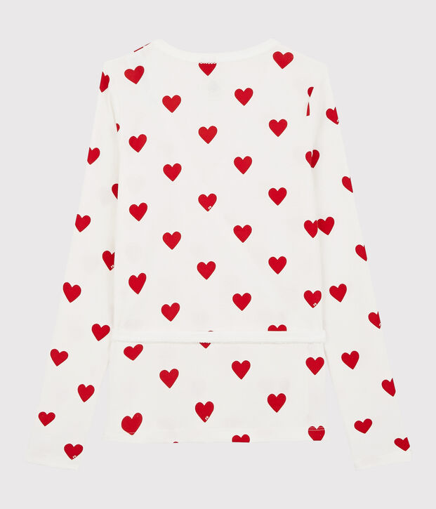Damen-Cardigan in Wickelform aus Baumwolle weiss/rot