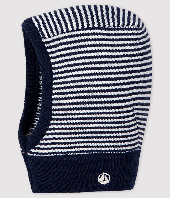Gestreifte Baby-Kapuzenmütze für Mädchen/Jungen blau SMOKING/weiss MARSHMALLOW