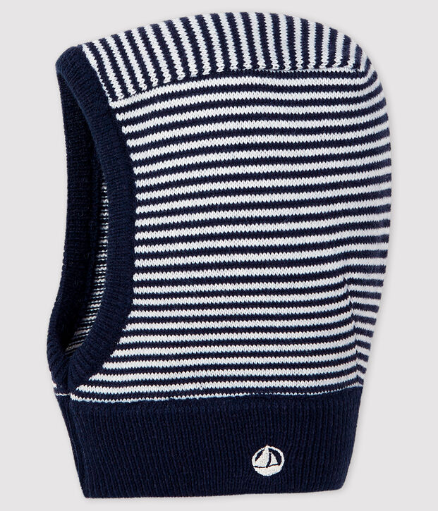 Gestreifte Baby-Kapuzenm&uuml;tze f&uuml;r M&auml;dchen/Jungen blau/weiss