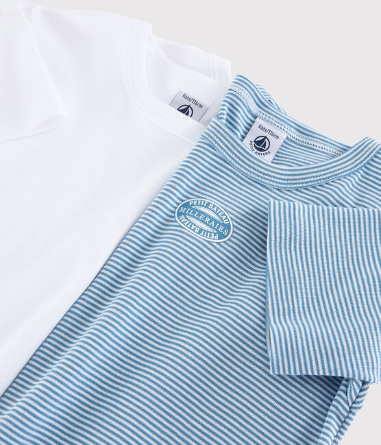 Set mit 2 kurzärmeligen T-Shirts aus Bio-Baumwolle mit blauem Ringelmuster für kleine Jungen variante 1