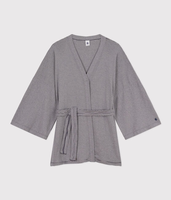 Gestreifter Kimono für Damen blau SMOKING/weiss MARSHMALLOW