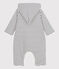 Gestreifter Baby-Langoverall aus Baumwolle und mit Kapuze weiss MARSHMALLOW/blau SMOKING