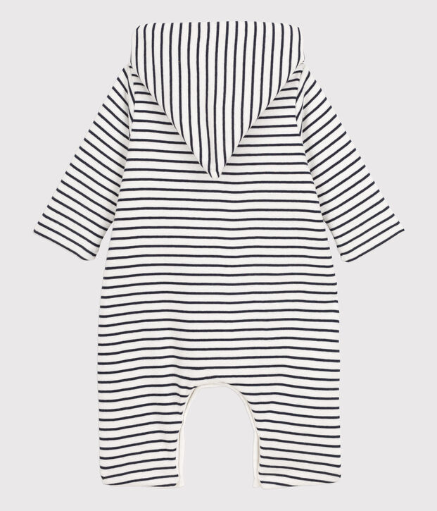 Gestreifter Baby-Langoverall aus Baumwolle und mit Kapuze weiss/blau