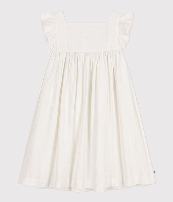 Ärmelloses Kleid aus gemusterter Baumwolle Kinder/Mädchen weiss MARSHMALLOW