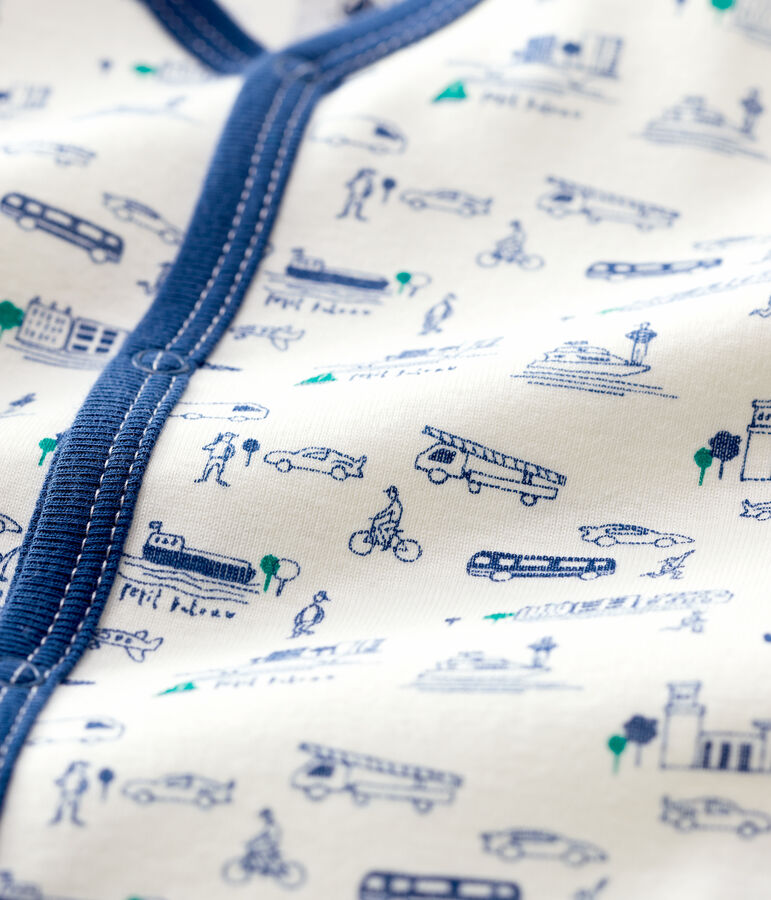 Baby-Strampler ohne F&uuml;&szlig;e aus Baumwolle mit Fahrzeug-Muster weiss/vielfarbig