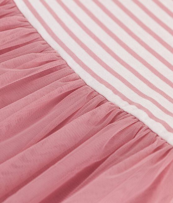 Kurzärmeliges Kinder-Kleid aus Baumwolle und Tüll weiss MARSHMALLOW/rosa CHARME