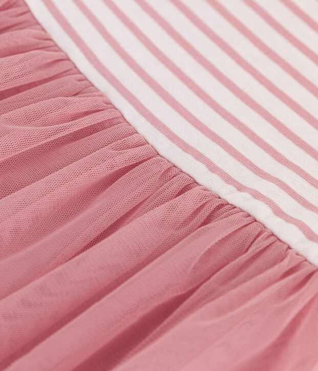 Kurz&auml;rmeliges Kinder-Kleid aus Baumwolle und T&uuml;ll weiss/rosa