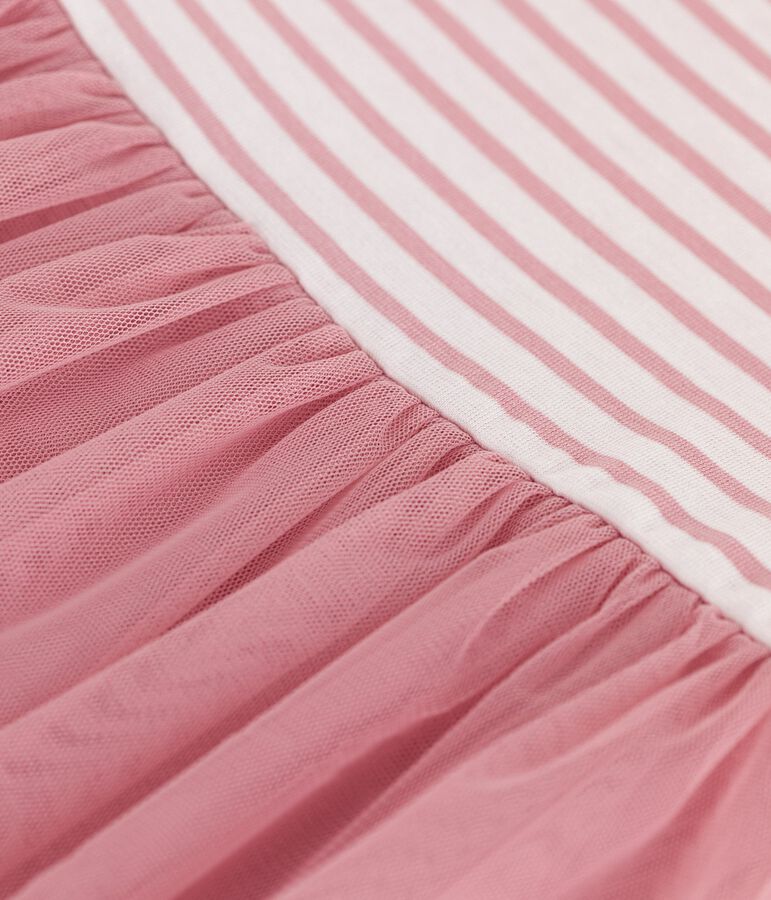Kurz&auml;rmeliges Kinder-Kleid aus Baumwolle und T&uuml;ll weiss/rosa
