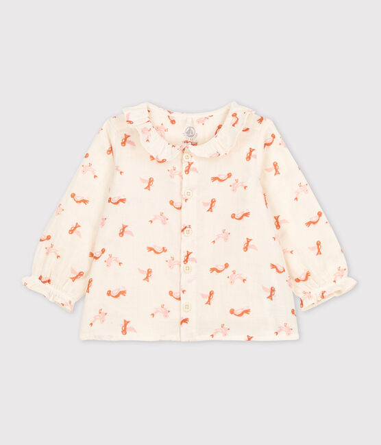 Langärmelige Babybluse aus Musselin-Stoff mit Vogelmotiv weiss AVALANCHE/ MULTICO