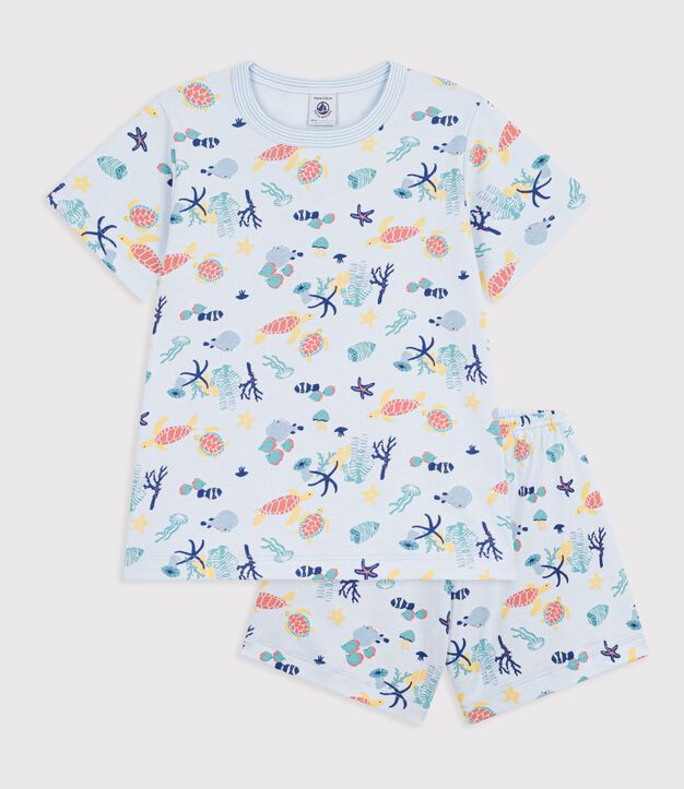 Kinder-Kurzpyjama aus Baumwolle mit leuchtendem Muster blau/vielfarbig