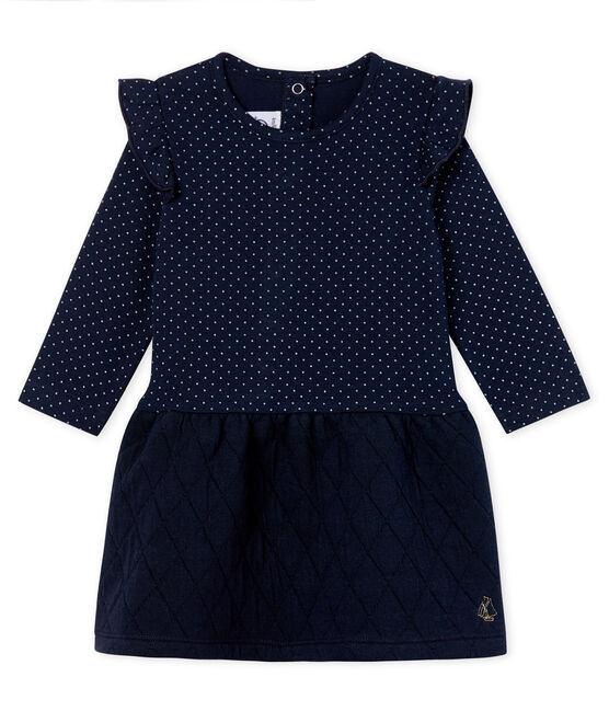 Langärmeliges Babykleid aus Materialmix für Mädchen blau SMOKING/weiss MARSHMALLOW