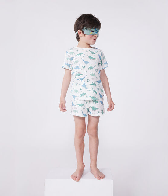 Kinder-Kurzpyjama zum Verkleiden aus Baumwolle mit Dinos weiss MARSHMALLOW/weiss MULTICO
