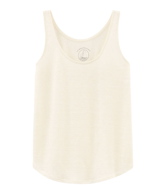 Leinen-Tanktop für Damen weiss MARSHMALLOW
