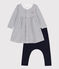 Baby-Kleid und -Leggings aus Baumwolle für Mädchen weiss MARSHMALLOW/blau SMOKING
