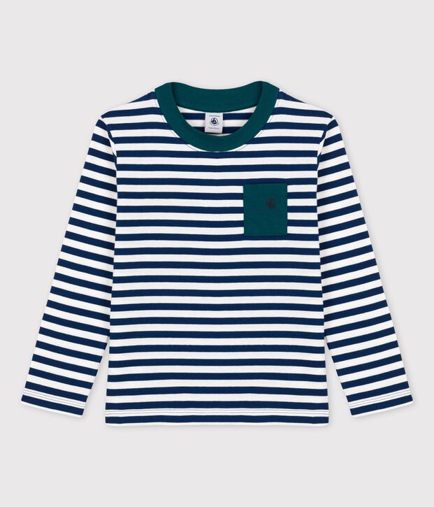 Lang&auml;rmeliges Kinder-T-Shirt aus Baumwolle f&uuml;r Jungen blau/weiss