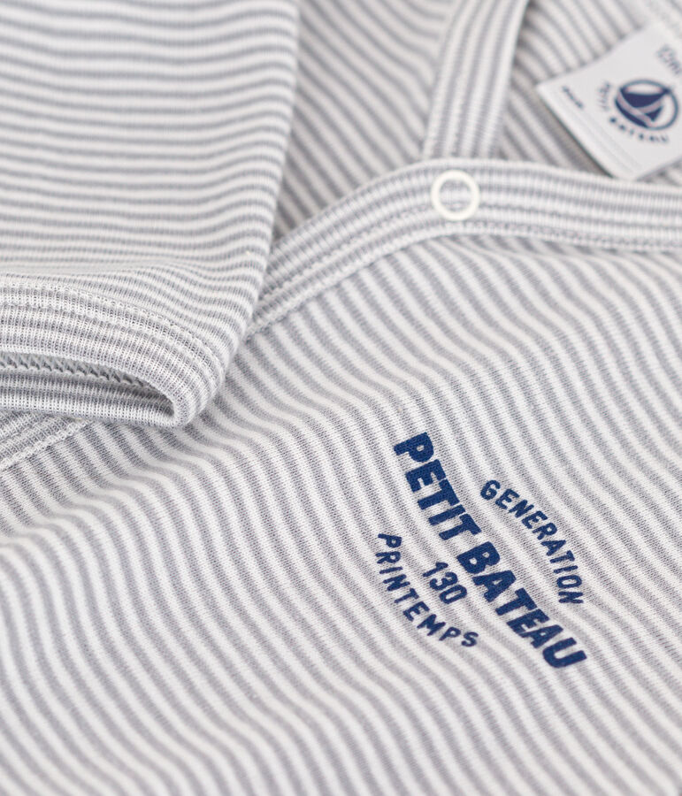 Strampler aus Baumwolle mit Ringelstreifen grau/weiss