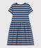 Kurzärmeliges gestreiftes Mädchenkleid aus Baumwolle blau MEDIEVAL/weiss MARSHMALLOW