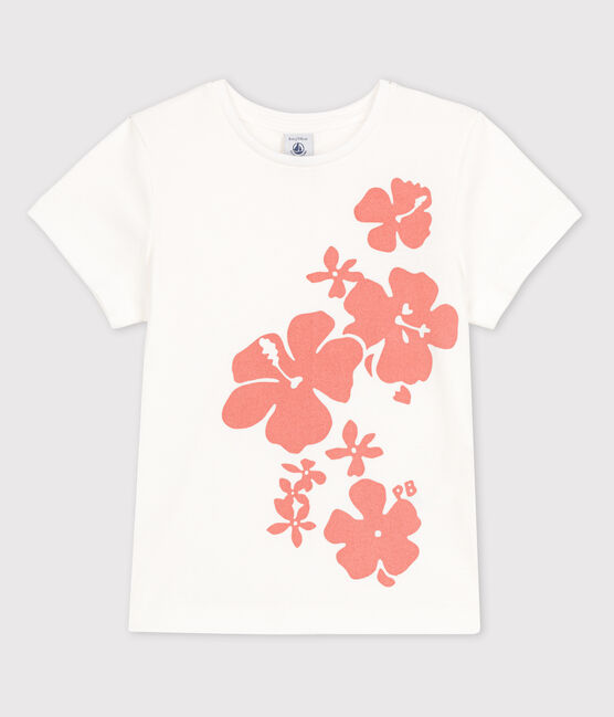 Kurzärmeliges T-Shirt aus Baumwolle für Mädchen weiss MARSHMALLOW
