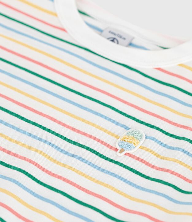 Kurz&auml;rmeliges Kinder-T-Shirt aus Baumwolle mit Streifen weiss/vielfarbig
