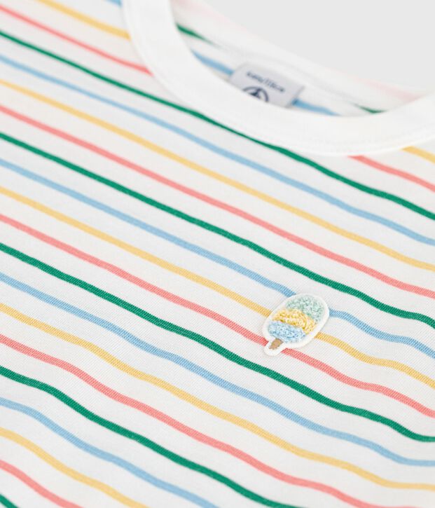 Kurz&auml;rmeliges Kinder-T-Shirt aus Baumwolle mit Streifen weiss/vielfarbig