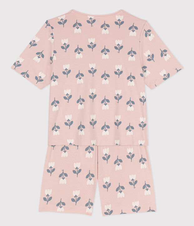 Kurzpyjama aus Baumwolle mit Tulpenmotiv f&uuml;r Damen rosa/vielfarbig