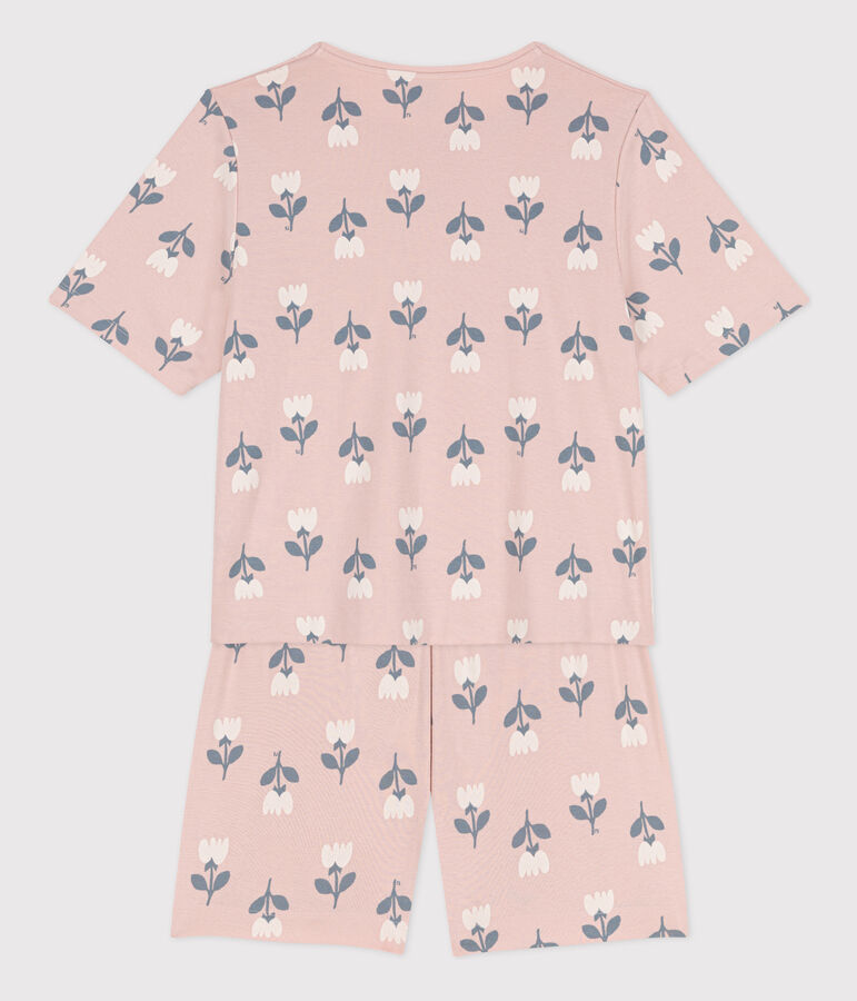 Kurzpyjama aus Baumwolle mit Tulpenmotiv f&uuml;r Damen rosa SALINE/weiss MULTICO