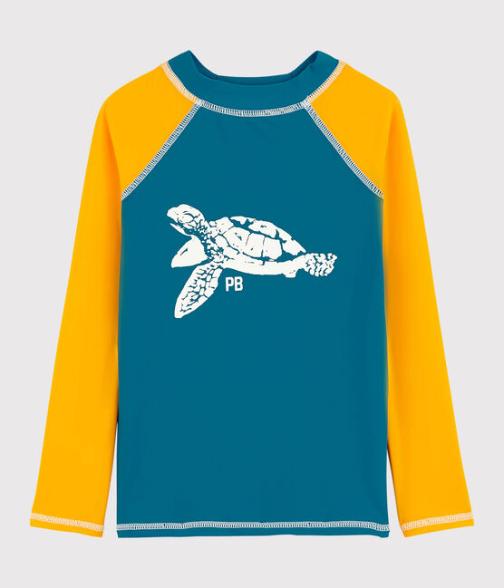 Kinder-T-Shirt mit UV-Schutz aus recycelten Materialien für Jungen blau MYKONOS/gelb TEHONI