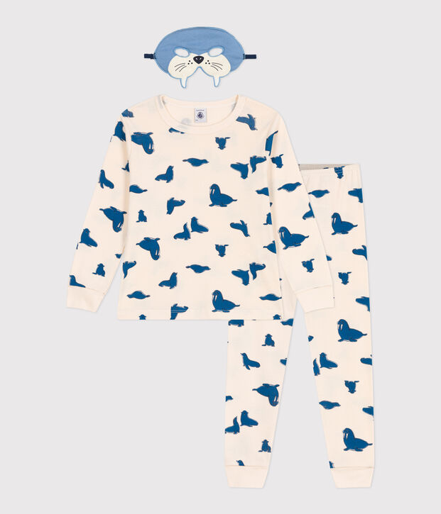 Kinder-Pyjama zum Verkleiden aus Baumwolle mit Walross-Motiv naturfarben/vielfarbig