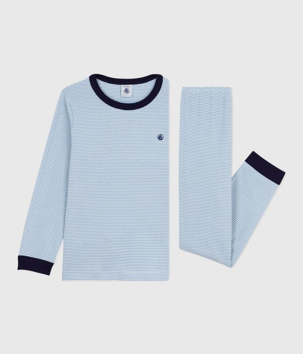 Kinder-Pyjama aus Baumwolle mit Streifen blau/weiss