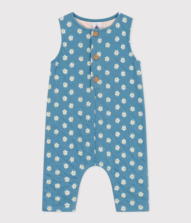 &Auml;rmelloser Overall aus bedrucktem gestepptem Doppeljersey blau/vielfarbig
