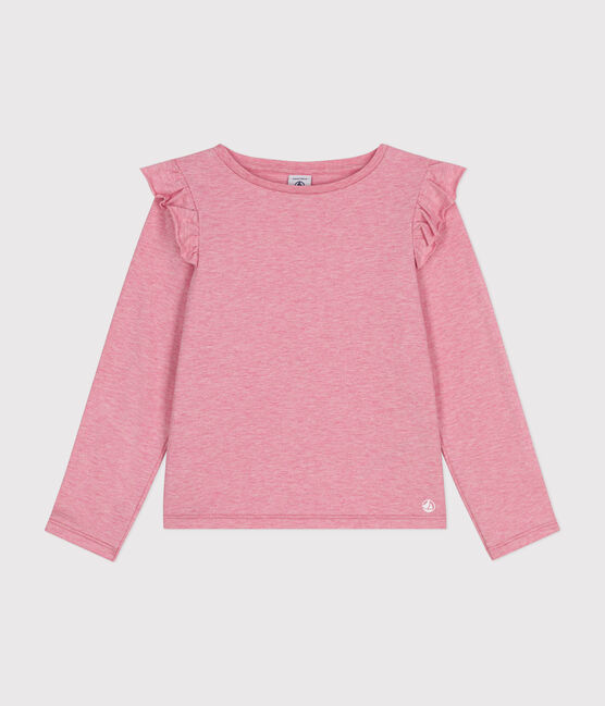 Langärmeliges Kinder-T-Shirt aus Rippstrick für Mädchen rosa ROSELINE CHINE