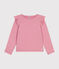 Langärmeliges Kinder-T-Shirt aus Rippstrick für Mädchen rosa ROSELINE CHINE