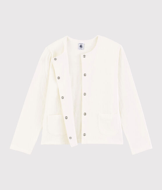 Kinder-Cardigan aus gedoppeltem Jersey für Mädchen weiss MARSHMALLOW