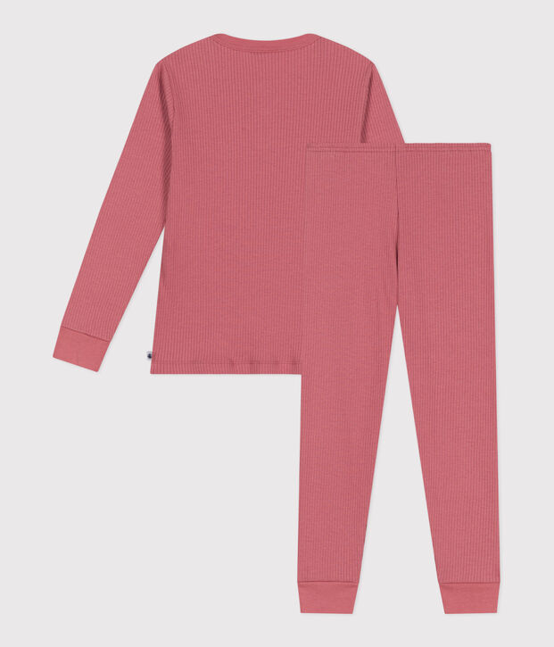Lang&auml;rmeliger Kinder-Pyjama aus einfarbiger Baumwolle rosa