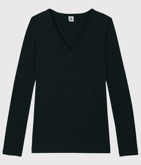 Damen-T-Shirt aus Baumwolle mit V-Ausschnitt schwarz NOIR