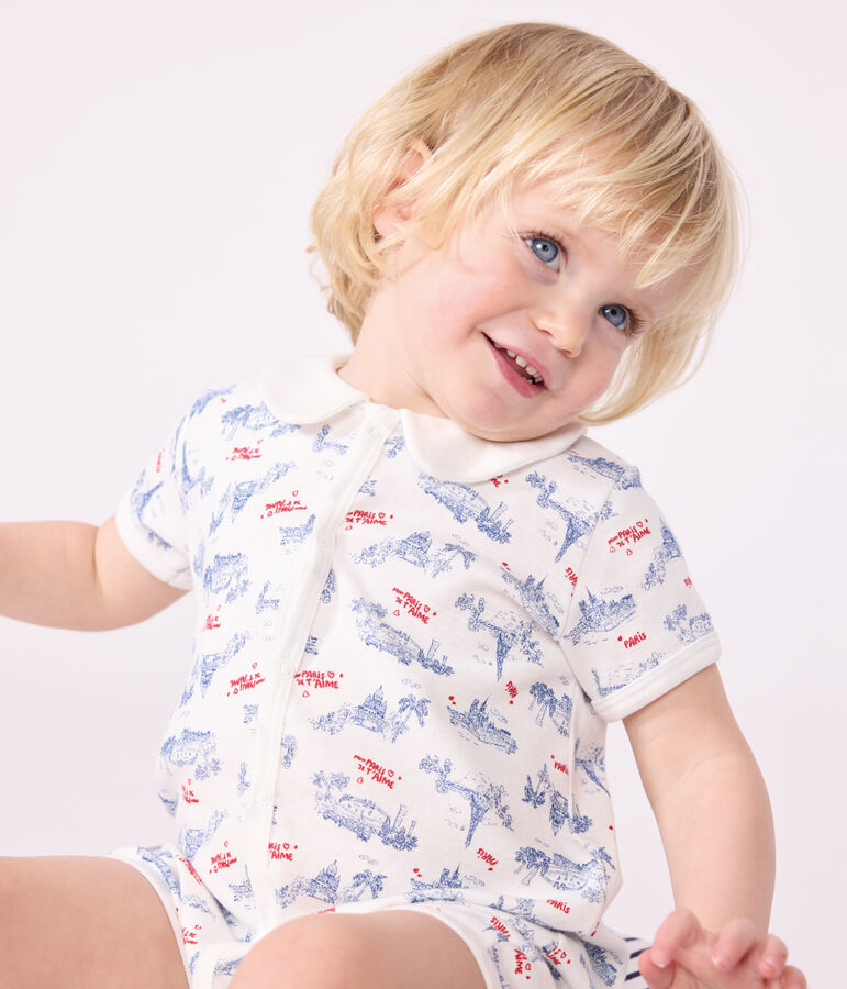 Baby-Kurzoverall mit Paris-Motiv am Kragen weiss/vielfarbig