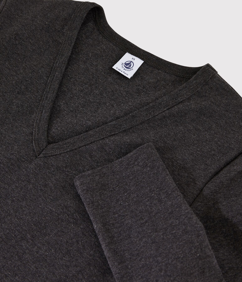 Damen-T-Shirt mit V-Ausschnitt grau CITY CHINE