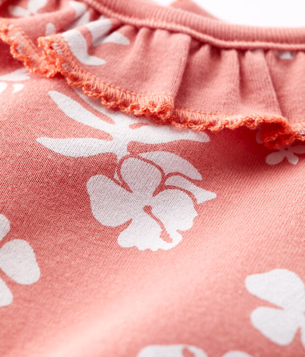 Baby-Body aus Baumwolle mit Hawaiimuster und R&uuml;schenkragen rosa/weiss