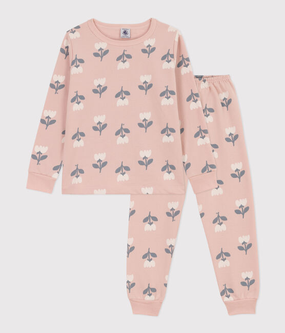 Kinderpyjama aus Molton für Mädchen rosa SALINE/weiss MULTICO