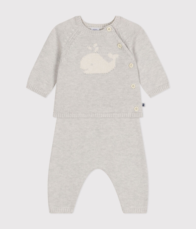 Baby-Set aus Woll- und Baumwoll-Strick beige