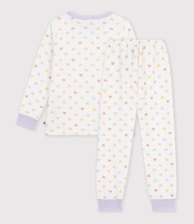 Kinder-Pyjama aus Nicki mit Herzmotiv weiss/vielfarbig