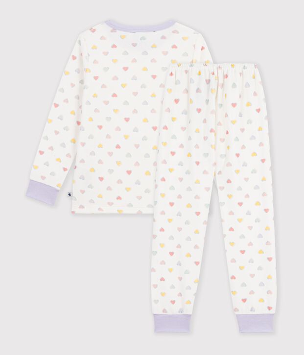 Kinder-Pyjama aus Nicki mit Herzmotiv weiss/vielfarbig