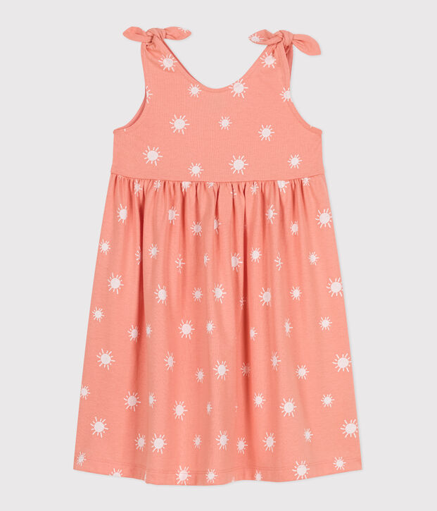 &Auml;rmelloses Kinder-Kleid aus bedruckter Baumwolle orange/weiss