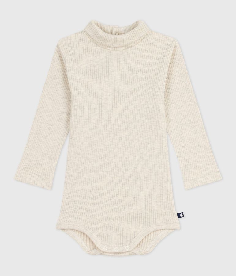 Baby-Body mit Rollkragen aus einfarbiger Baumwolle beige